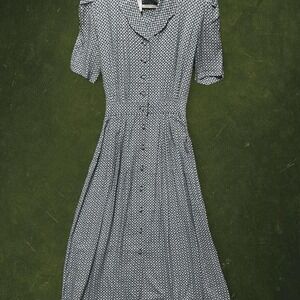 Vintage 1990s Karin Stevens Geometric Rayon Midi Dress | Size 10/M